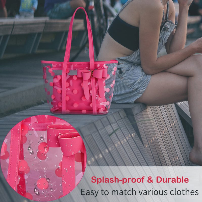PG6 Women Waterproof PVC Clear Tote Bags Shoulder Handbag Beach Bag Shopping Work Bag - Image 5
